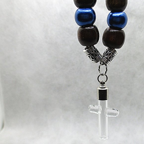 Viking Cremation Ash Cross Pendant Multicolor Beaded Chain Necklace - Picture 9 of 10